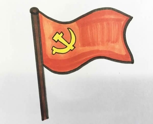 党旗简笔画步骤飘动