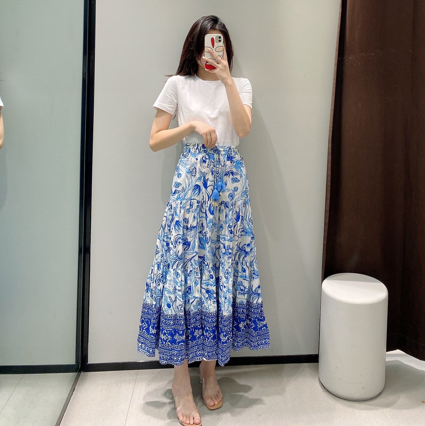 wmxz自制2021夏季度假花色印花长裙半身裙女半身裙 女生半身裙