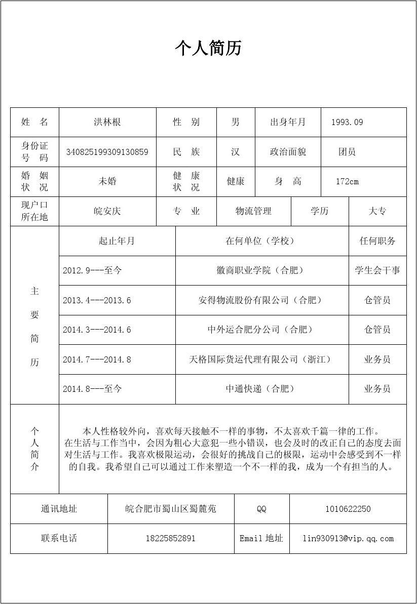 政协委员个人简历表格