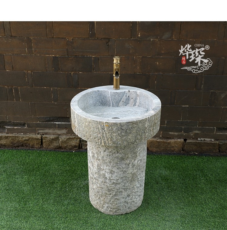 烨琛老石槽洗手盆石头水槽洗手池圆形户外庭院水盆洗衣槽拖把池室外深 别墅室外石头水盆