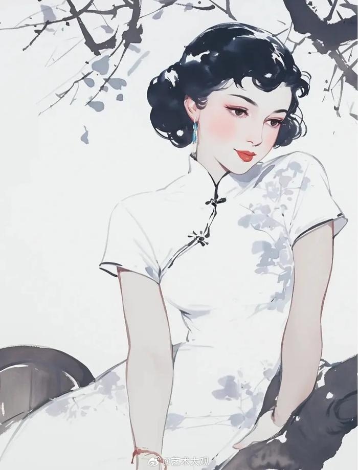 民国旗袍美女手绘唯美
