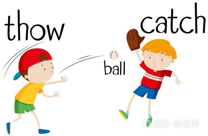 孩子们投掷和捕球 投掷卡通